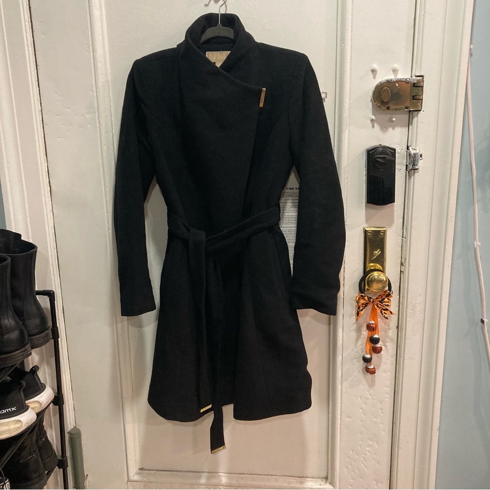 Black Michael Kors Coat with Gold Details